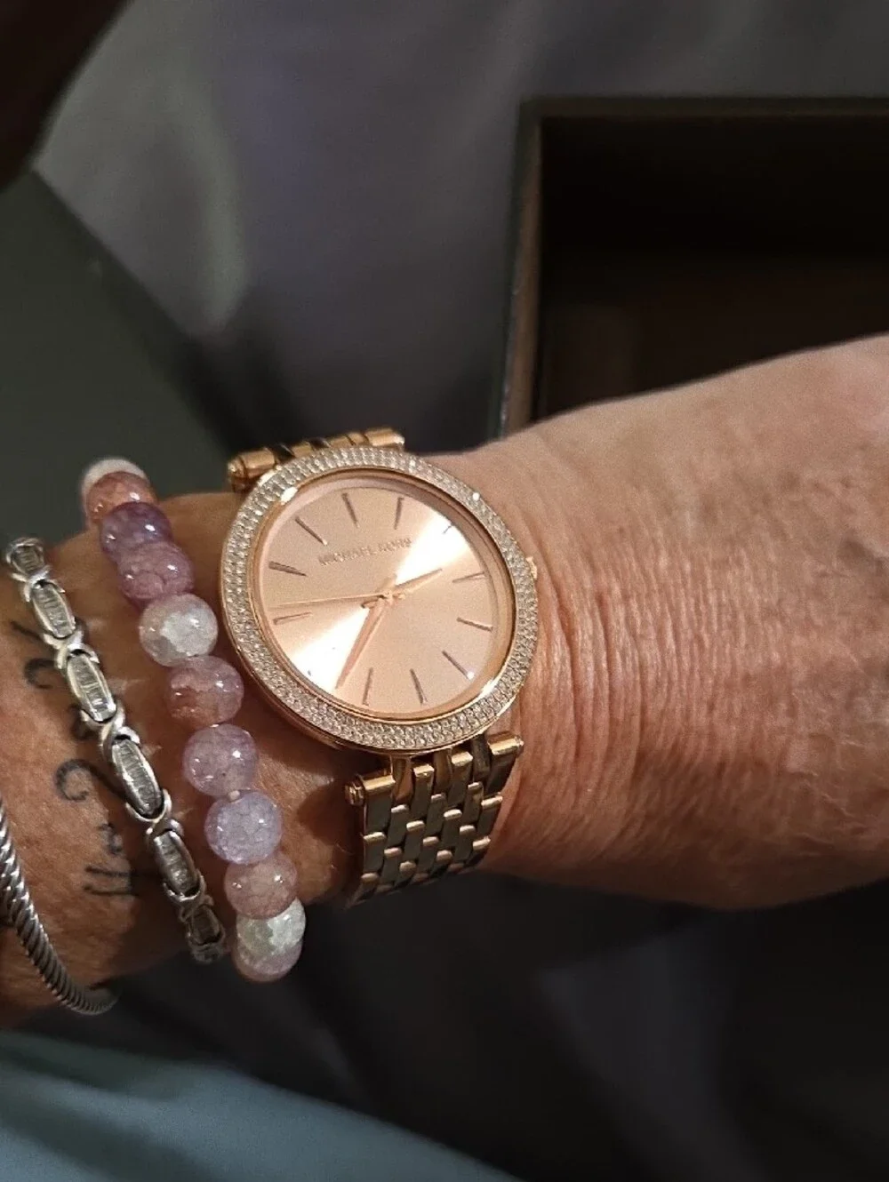 Michael Kors Rose Gold Crystal-Trim Bracelet Watch